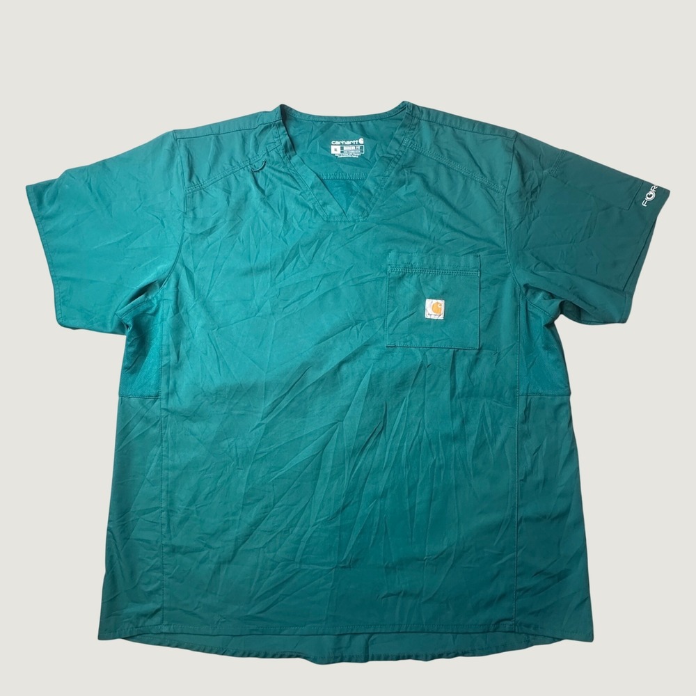 Carhartt Scrub Top Mens XL C15106 Modern Fit Teal Green Force Short Sleeve